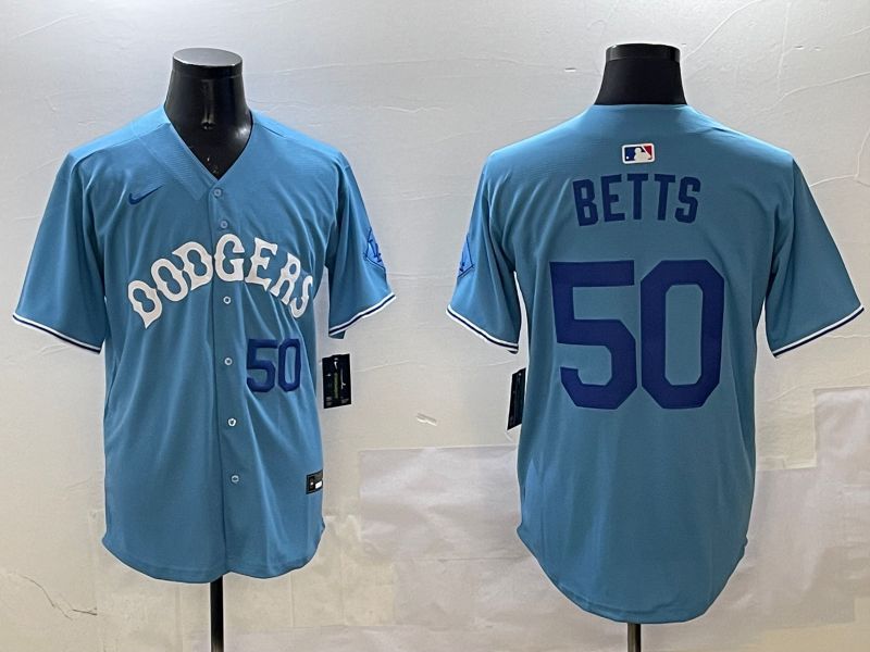 Men Los Angeles Dodgers #50 Betts Light Blue Throwback Game 2025 Nike MLB Jersey style 21->los angeles dodgers->MLB Jersey